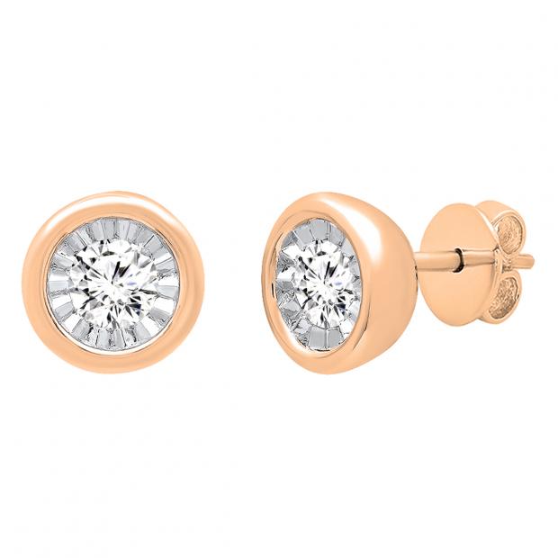 0.45 Carat (ctw) 18K Rose Gold Round White Diamond Ladies Solitaire Stud Earrings 1/2 CT