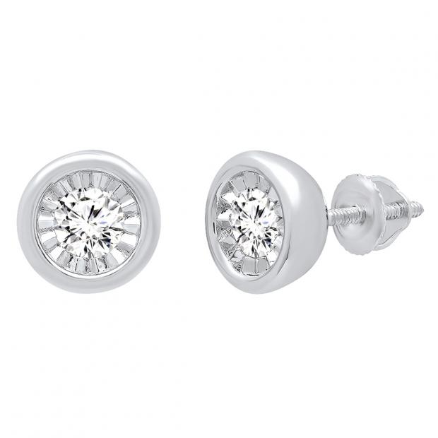 0.45 Carat (ctw) 18K White Gold Round White Diamond Ladies Solitaire Stud Earrings 1/2 CT