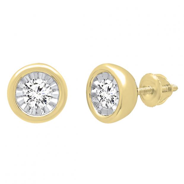0.45 Carat (ctw) 18K Yellow Gold Round White Diamond Ladies Solitaire Stud Earrings 1/2 CT