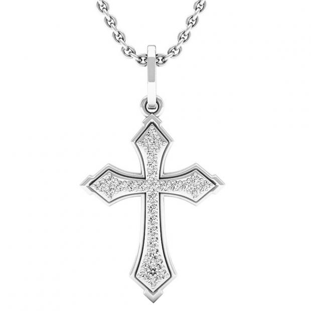 0.15 Carat (ctw) 10K White Gold Round Diamond Ladies Cross Pendant (Silver Chain Included)