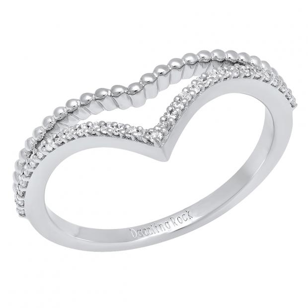 0.15 Carat (ctw) 10K White Gold Round White Diamond Ladies Chevron Wedding Band