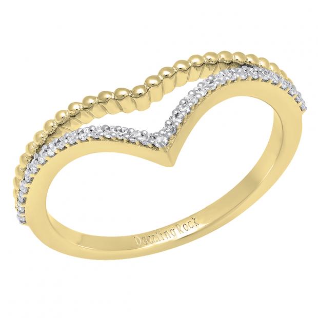 0.15 Carat (ctw) 10K Yellow Gold Round White Diamond Ladies Chevron Wedding Band