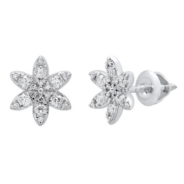 0.25 Carat (ctw) 14K White Gold Round White Diamond Ladies Flower Stud Earrings 1/4 CT