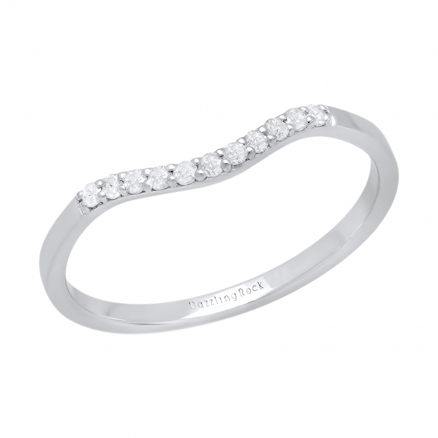 0.10 Carat (ctw) Sterling Silver Round Diamond Ladies Wedding Stackable Contour Band 1/10 CT