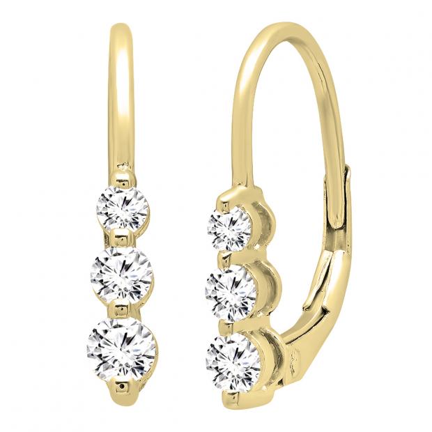 0.55 Carat (ctw) 14K Yellow Gold Round White Diamond Ladies Three Stone Drop Earrings 1/2 CT