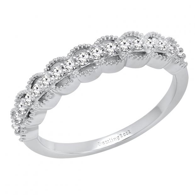 0.25 Carat (ctw) 10K White Gold Round Diamond Ladies Vintage Style Wedding Stackable Band 1/4 CT