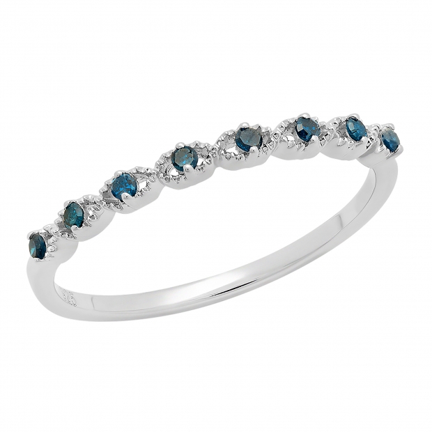 0.08 Carat (ctw) Sterling Silver Round Blue Diamond Ladies Anniversary Wedding Stackable Band Ring