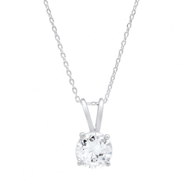 1.00 Carat (ctw) 14K White Gold Round Cubic Zirconia CZ Ladies Solitaire Pendant 1 CT