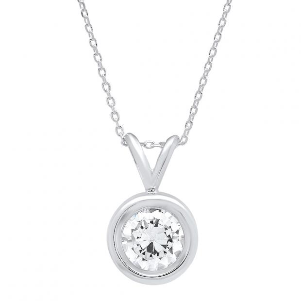 1.00 Carat (ctw) 14K White Gold Round Cubic Zirconia CZ Ladies Solitaire Pendant 1 CT