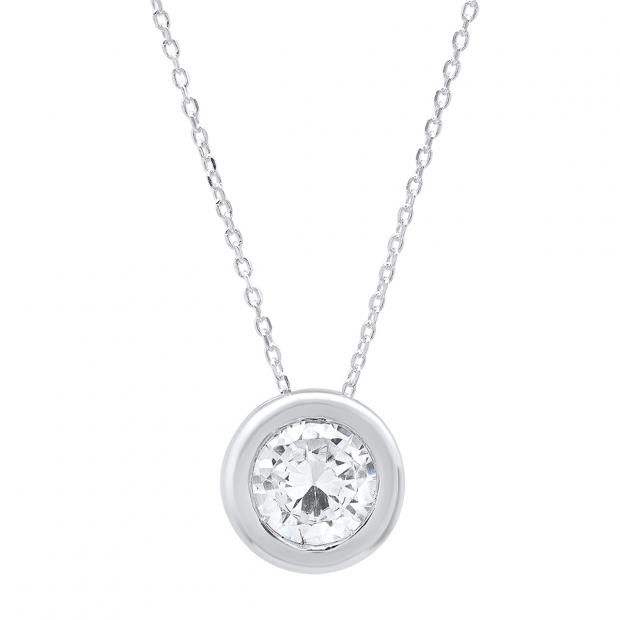 1.00 Carat (ctw) 14K White Gold Round Cubic Zirconia CZ Ladies Solitaire Pendant 1 CT