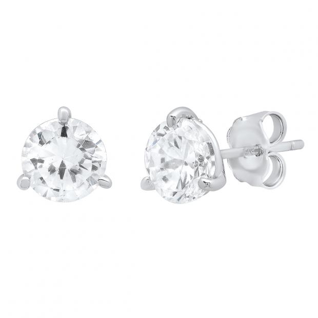 2.00 Carat (ctw) 14K White Gold Round Cubic Zirconia Ladies Solitaire Stud Earrings 2 CT