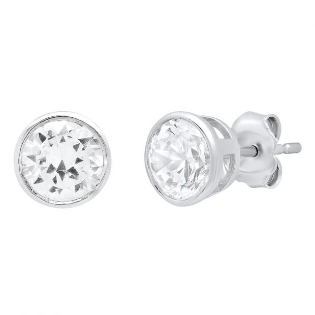 2.00 Carat (ctw) 14K White Gold Round Cubic Zirconia Ladies Solitaire Stud Earrings 2 CT