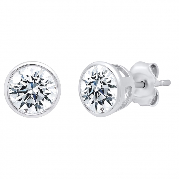 925 Sterling Silver Solitaire Stud Earrings, 0.25 ctw Round Cubic Zirconia in Push Back