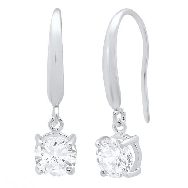 2.00 Carat (ctw) 14K White Gold Round Cubic Zirconia Ladies Solitaire Hoop Earrings 2 CT