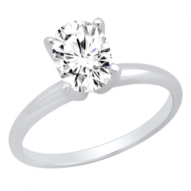 1.50 Carat (ctw) 18K White Gold Oval Cubic Zirconia Ladies Solitaire Engagement Ring 1 1/2 CT