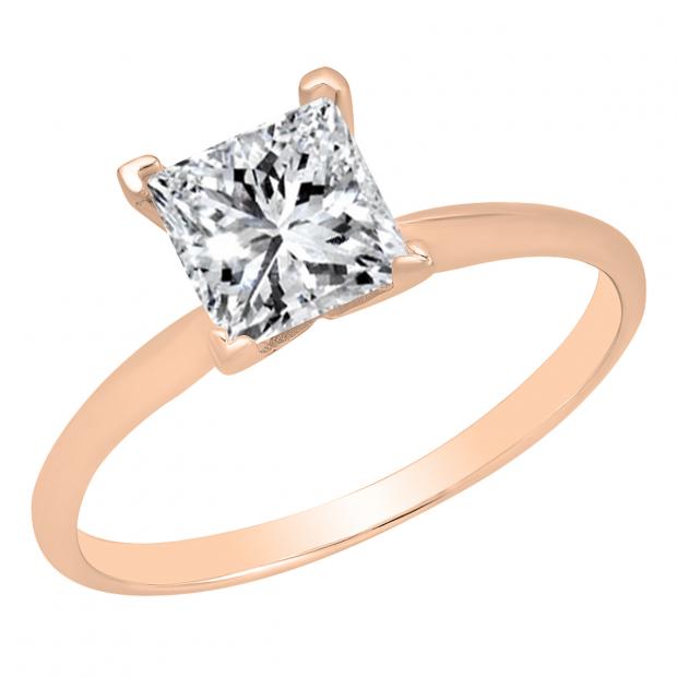 1.50 Carat (ctw) 10K Rose Gold Princess Cubic Zirconia Ladies Solitaire Engagement Ring 1 1/2 CT