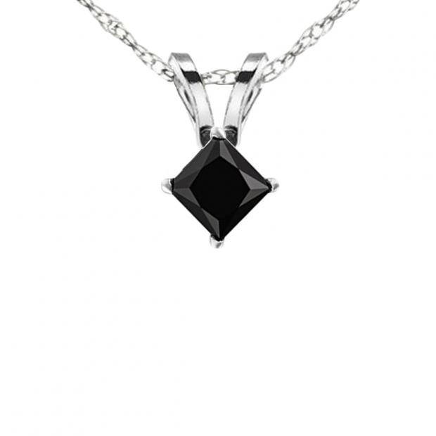 0.25 Carat (ctw) 10K White Gold Princess Black Diamond Ladies Solitaire Pendant 1/4 CT