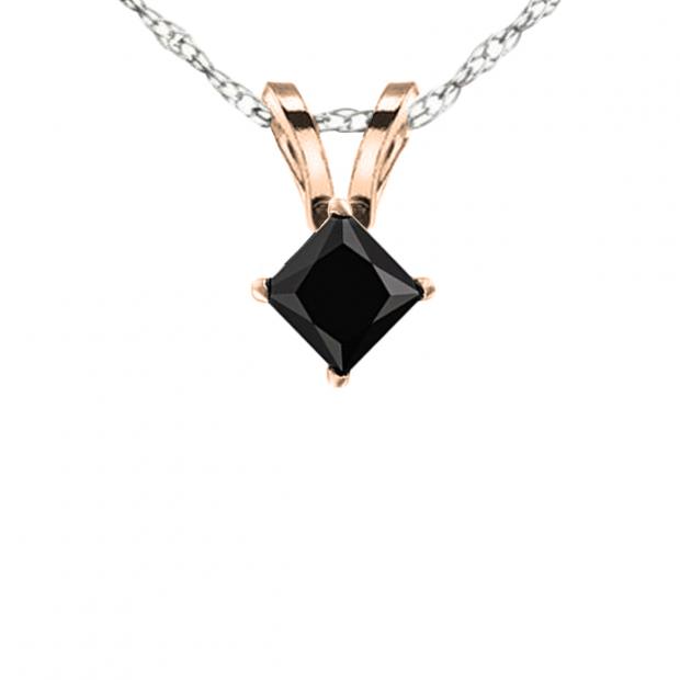 0.25 Carat (ctw) 14K Rose Gold Princess Black Diamond Ladies Solitaire Pendant 1/4 CT