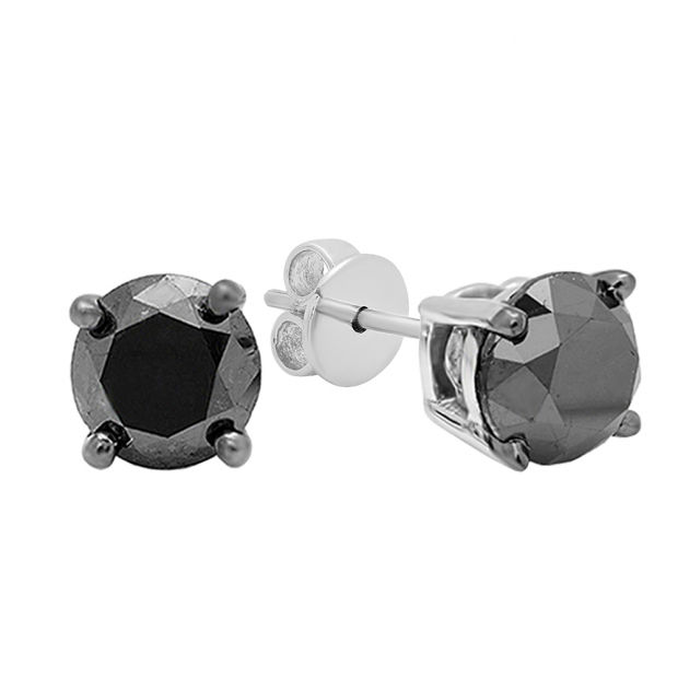 3.00 Carat (ctw) 10K White Gold Round Black Diamond Ladies Stud Earrings 3 CT
