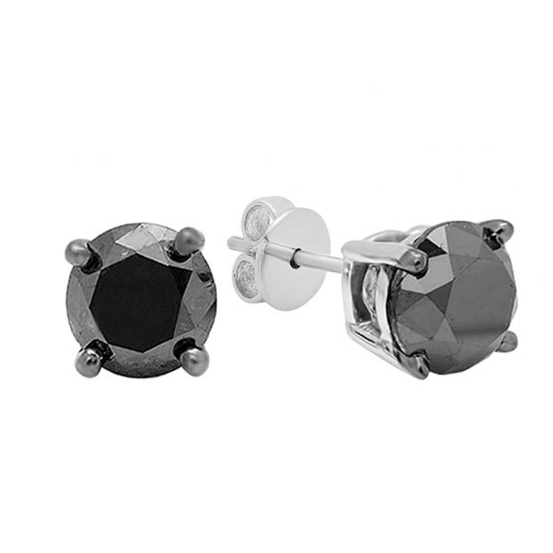 1.50 Carat (ctw) 14K White Gold Round Black Diamond Ladies Stud Earrings 1 1/2 CT