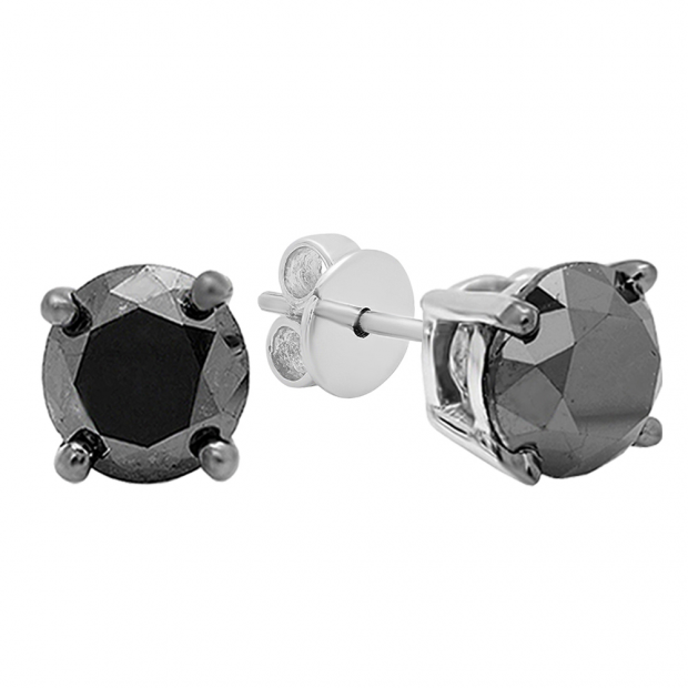4.00 Carat (ctw) 14K White Gold Round Black Diamond Ladies Stud Earrings 4 CT