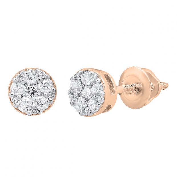 0.25 Carat (ctw) 10K Rose Gold Round White Diamond Ladies Cluster Stud Earrings 1/4 CT