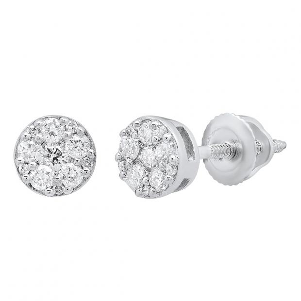 0.25 Carat (ctw) 10K White Gold Round White Diamond Ladies Cluster Stud Earrings 1/4 CT
