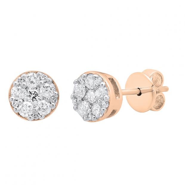 0.25 Carat (ctw) 14K Rose Gold Round White Diamond Ladies Cluster Stud Earrings 1/4 CT