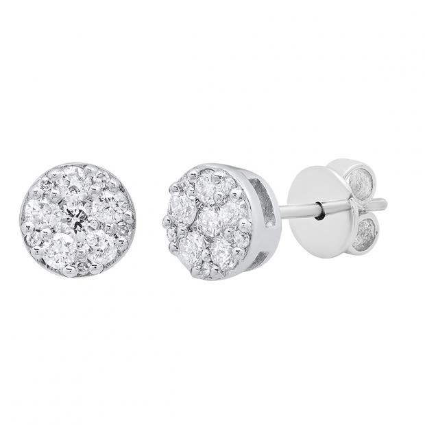 0.25 Carat (ctw) 14K White Gold Round White Diamond Ladies Cluster Stud Earrings 1/4 CT