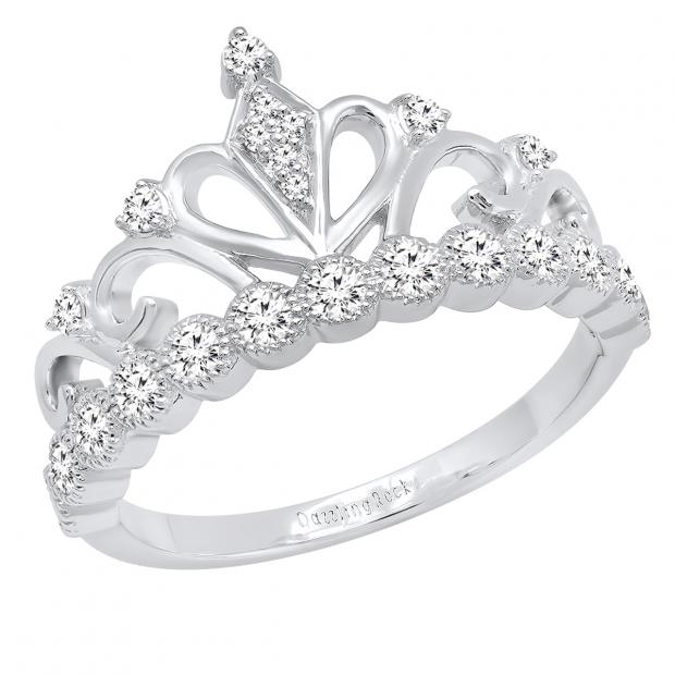 0.55 Carat (ctw) 10K White Gold Round White Diamond Ladies Bridal Crown Engagement Ring 1/2 CT