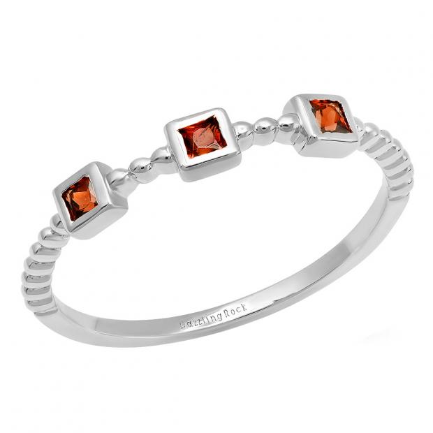 10K White Gold Princess Garnet Beaded Ladies Wedding Band