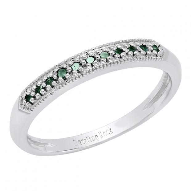 0.15 Carat (ctw) 10K White Gold Round Blue Diamond Ladies Wedding Band