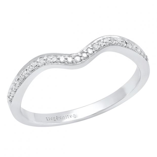 0.10 Carat (ctw) 14K White Gold Round White Diamond Ladies Anniversary Contour Wedding Band 1/10 CT
