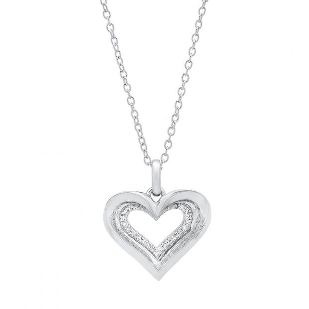 0.10 Carat (ctw) 10K White Gold Round Diamond Ladies Heart Pendant 1/10 CT (Gold Chain Included)