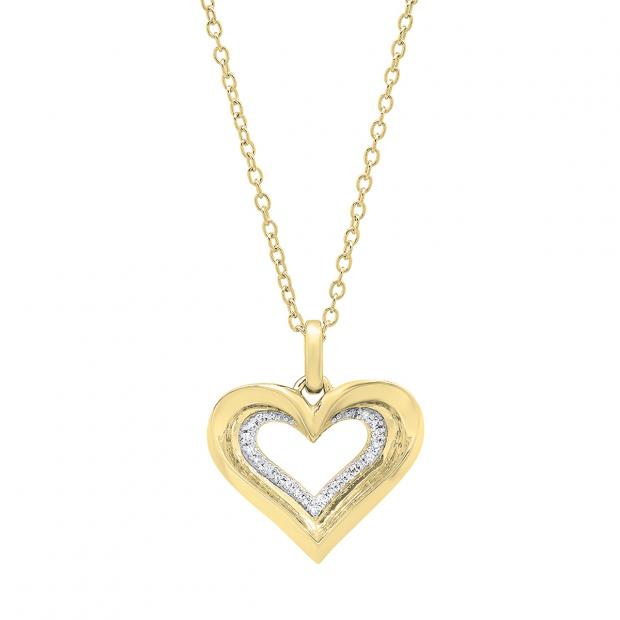 0.10 Carat (ctw) 10K Yellow Gold Round Diamond Ladies Heart Pendant 1/10 CT (Gold Chain Included)