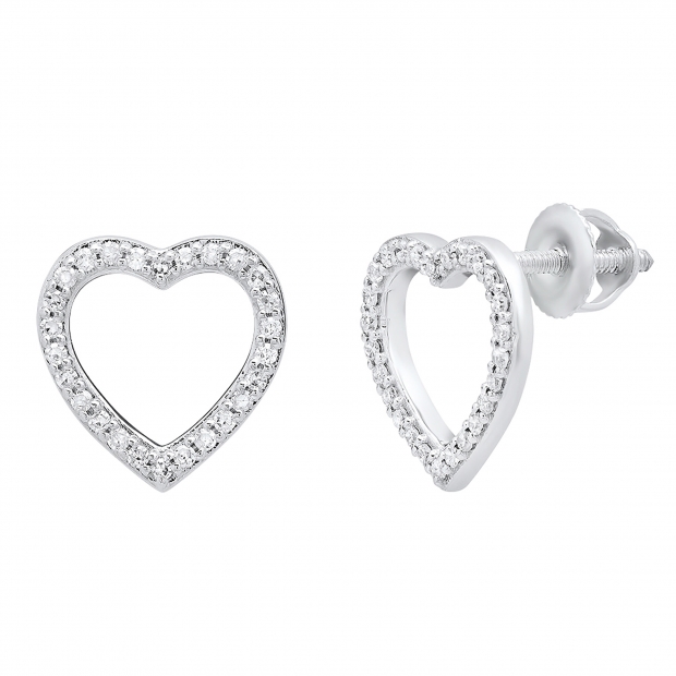 0.15 Carat (ctw) 14K White Gold Round White Diamond Ladies Heart Shaped Stud Earrings