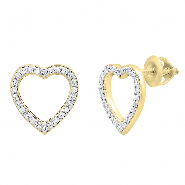 0.15 Carat (ctw) 14K Yellow Gold Round White Diamond Ladies Heart Shaped Stud Earrings