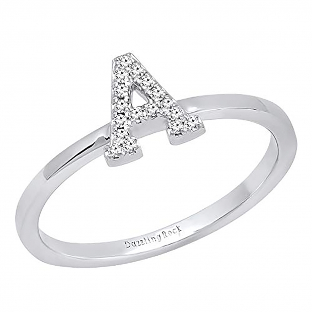 0.10 Carat (ctw) 10K White Gold Round White Diamond Ladies Letter 