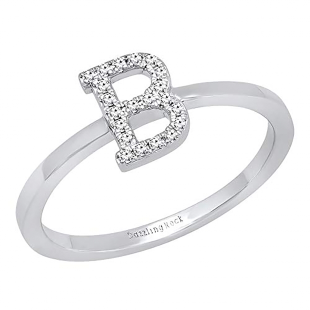 0.10 Carat (ctw) 10K White Gold Round White Diamond Ladies Letter 