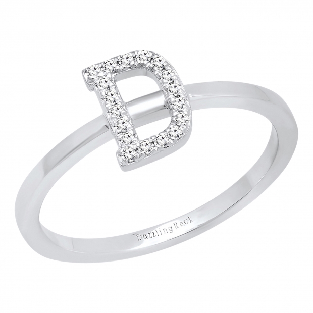 0.10 Carat (ctw) 14K White Gold Round White Diamond Ladies Letter 