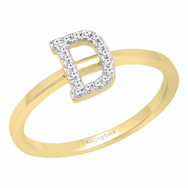 0.10 Carat (ctw) 14K Yellow Gold Round White Diamond Ladies Letter 