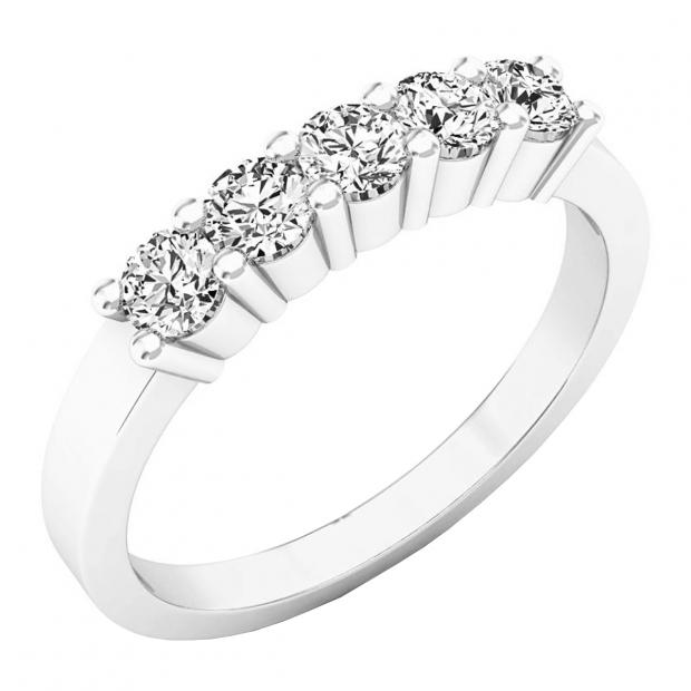 0.55 Carat (ctw) 18K White Gold Round White Diamond Ladies 5 Stone Anniversary Wedding Band 1/2 CT