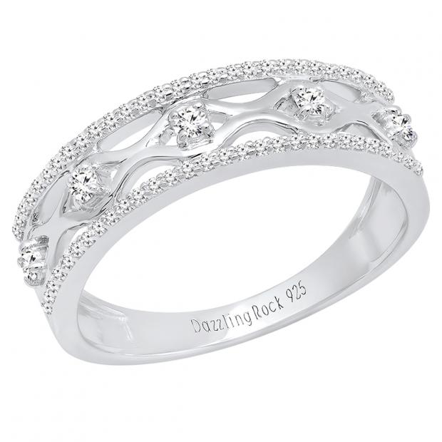 0.25 Carat (ctw) Sterling Silver Round Diamond Ladies Vintage Style Anniversary Wedding Band 1/4 CT