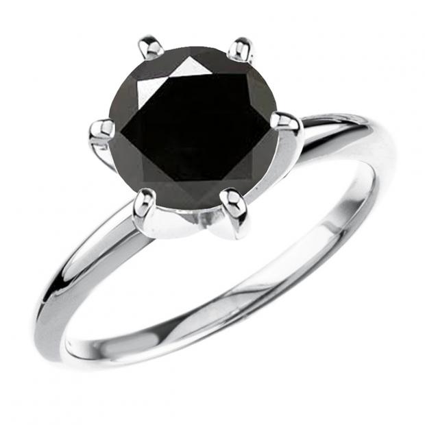 3.00 Carat (ctw) 10K White Gold Round Black Diamond Ladies Solitaire Engagement Ring 3 CT