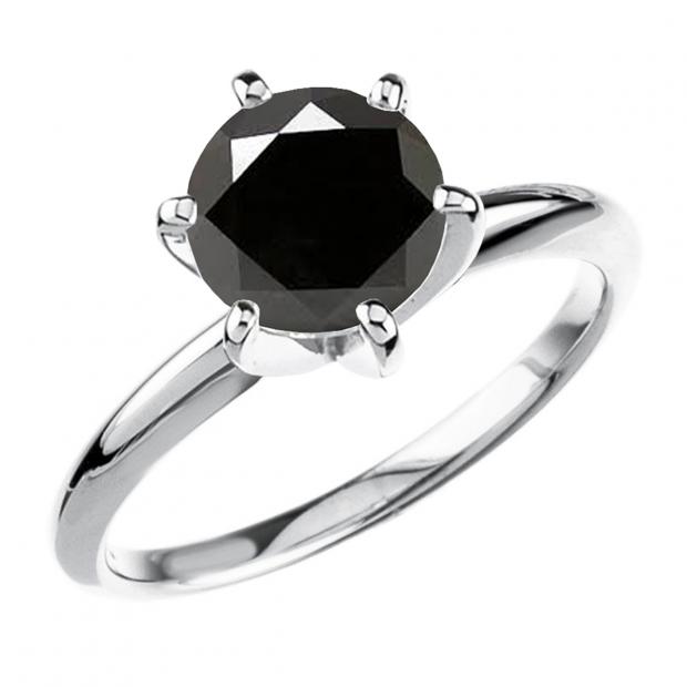 2.50 Carat (ctw) 18K White Gold Round Black Diamond Ladies Solitaire Engagement Ring 2 1/2 CT