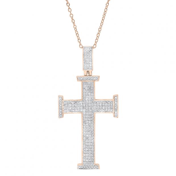 0.80 Carat (ctw) 18K Rose Gold Round White Diamond Cross Pendant 3/4 CT (Gold Chain Included)