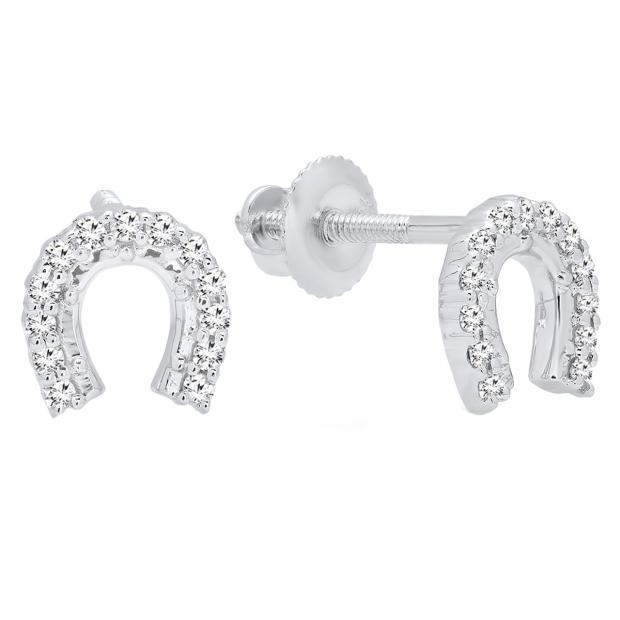 0.15 Carat (ctw) 10K White Gold Round White Diamond Ladies Horseshoe Earrings