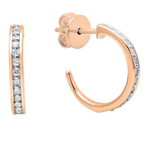 0.23 Carat (ctw) 10K Rose Gold Round White Diamond Ladies Hoop Earrings 1/4 CT