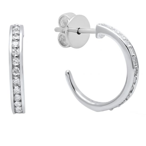0.23 Carat (ctw) 10K White Gold Round White Diamond Ladies Hoop Earrings 1/4 CT