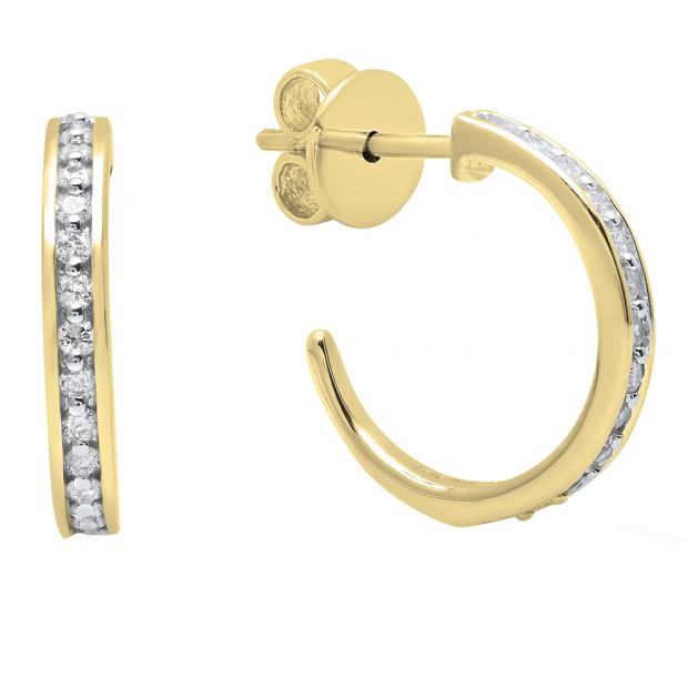 0.23 Carat (ctw) 10K Yellow Gold Round White Diamond Ladies Hoop Earrings 1/4 CT